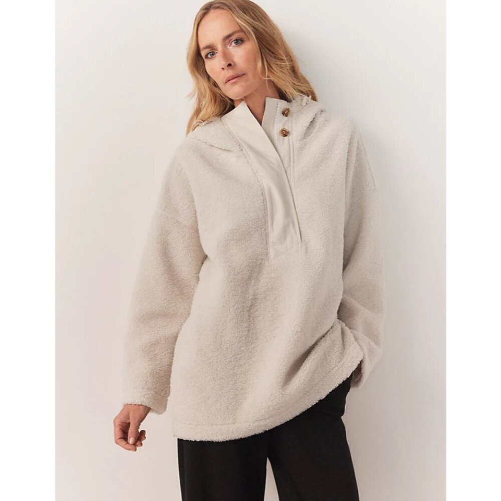 The White Company Borg Oversized Sherpa Hoodie Cream Pullover Funnel Neck Size S